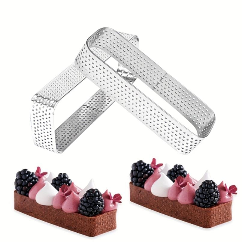 Bakewareind Rectangle Perforated Tart Rings 6pcs - Bakeware India