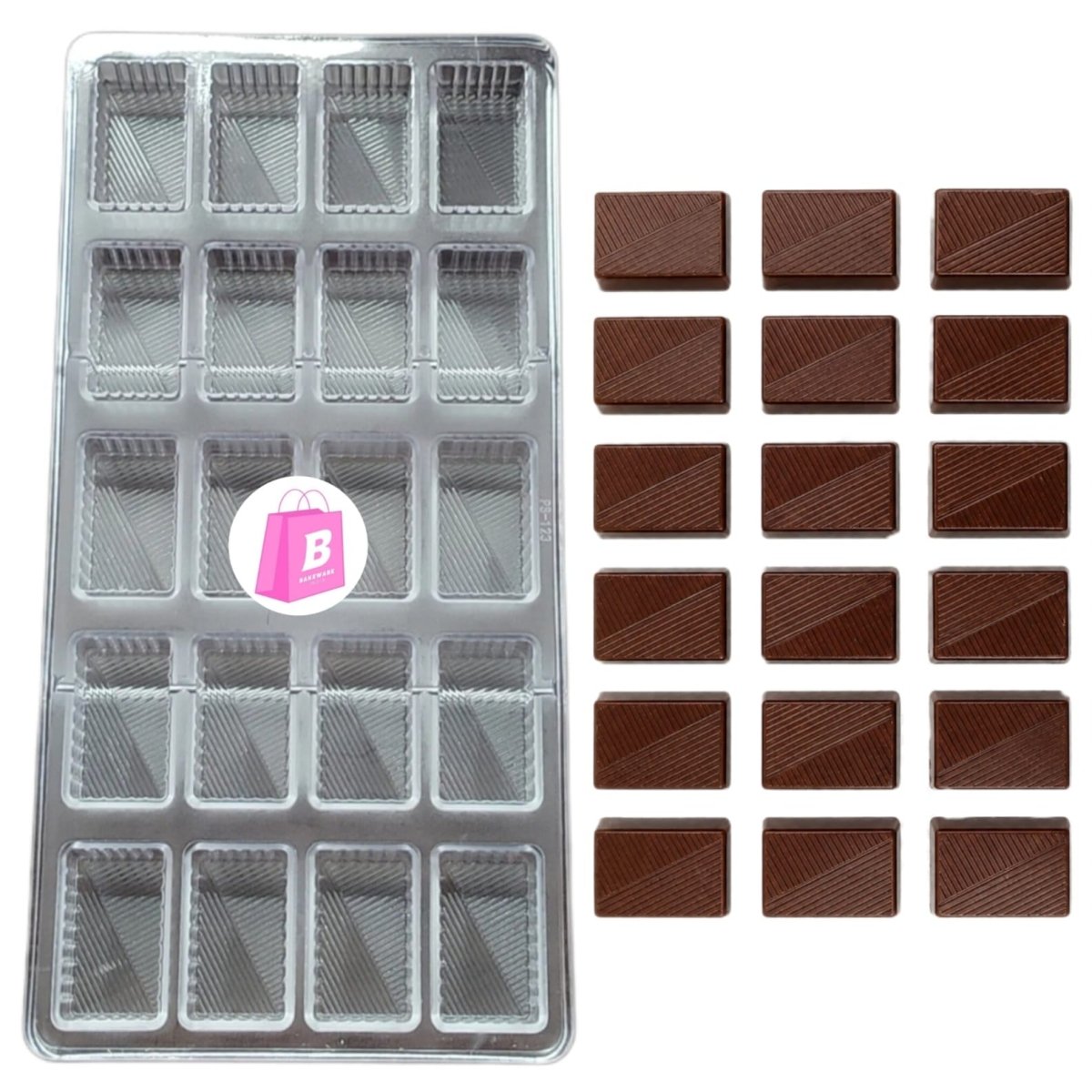 Bakewareind Rectangle Stripes Polycarbonate Chocolate Mould, 20 Cavity - Bakeware India