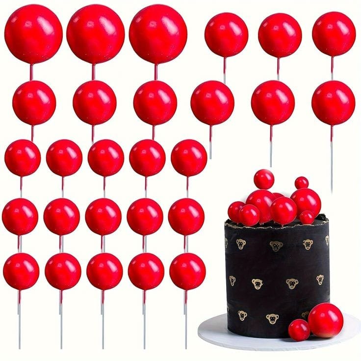 Bakewareind Red Faux Ball Topper Cake Decorating,20pcs - Bakeware India