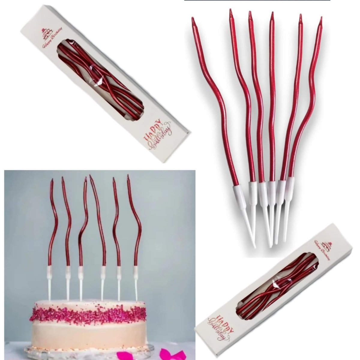 Bakewareind Red Metallic Spiral Cake candles 6pc - Bakeware India