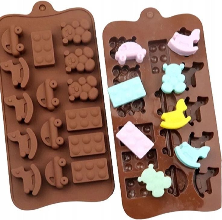 Bakewareind Rocking House, Teddy, Car & Blocks Silicone Chocolate Mould, 15 Cavity - Bakeware India