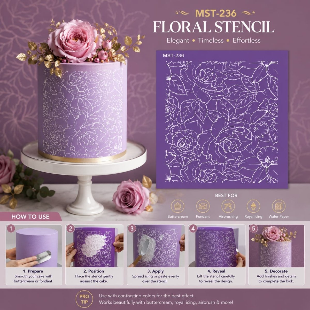 Bakewareind Rose Affair Reusable Fabric Mesh Cake Decorating Stencil - Bakeware India