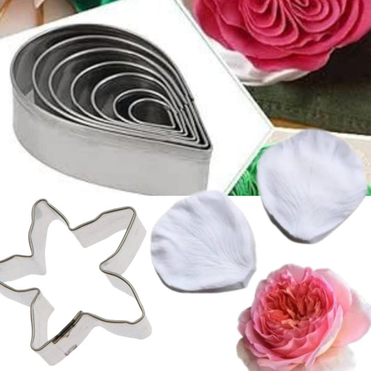 Bakewareind Rose Double Sided Leaf Veiner Silicone Mould And Steel Cutter, 10pc - Bakeware India