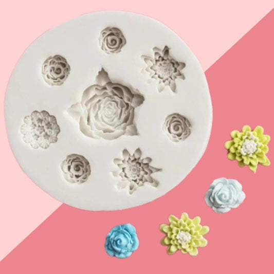 Bakewareind Rose Flower Assorted Fondant Silicone Mould 8 Cavity - Bakeware India