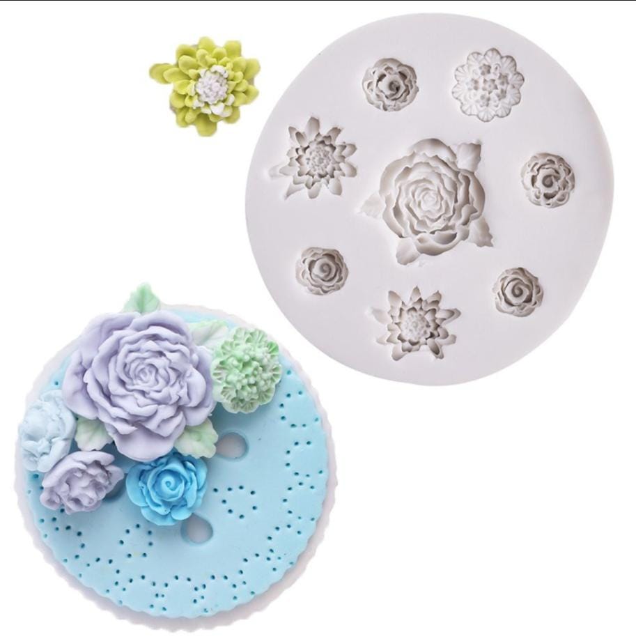 Bakewareind Rose Flower Assorted Fondant Silicone Mould 8 Cavity - Bakeware India