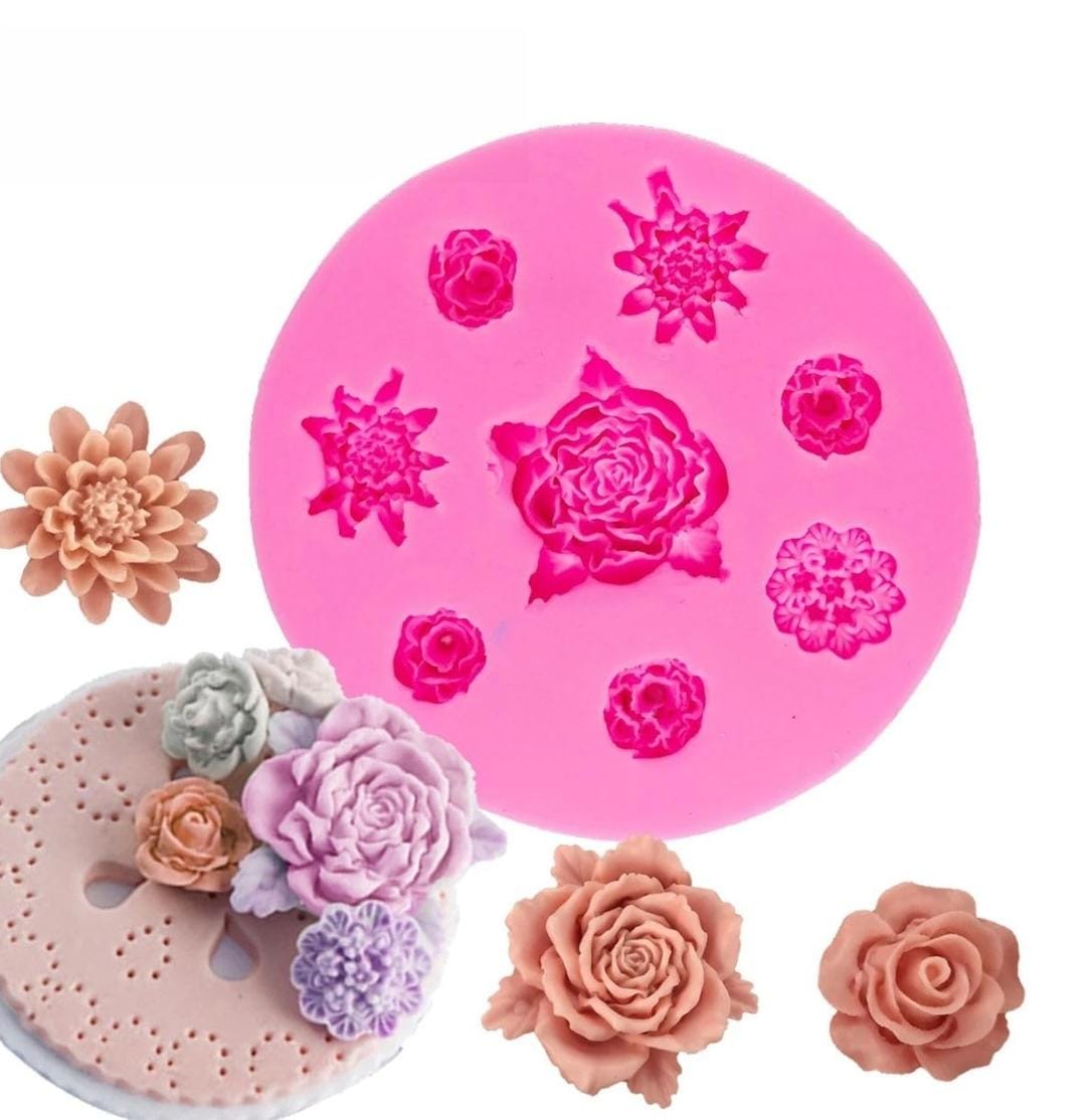 Bakewareind Rose Flower Assorted Fondant Silicone Mould 8 Cavity - Bakeware India