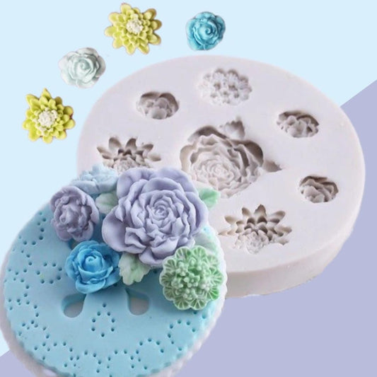 Bakewareind Rose Flower Assorted Fondant Silicone Mould 8 Cavity - Bakeware India