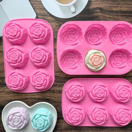 Bakewareind Rose Flower Chocolate Soap Silicone Mould, 6 Cavity - Bakeware India