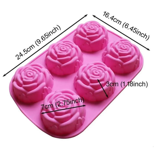 Bakewareind Rose Flower Chocolate Soap Silicone Mould, 6 Cavity - Bakeware India