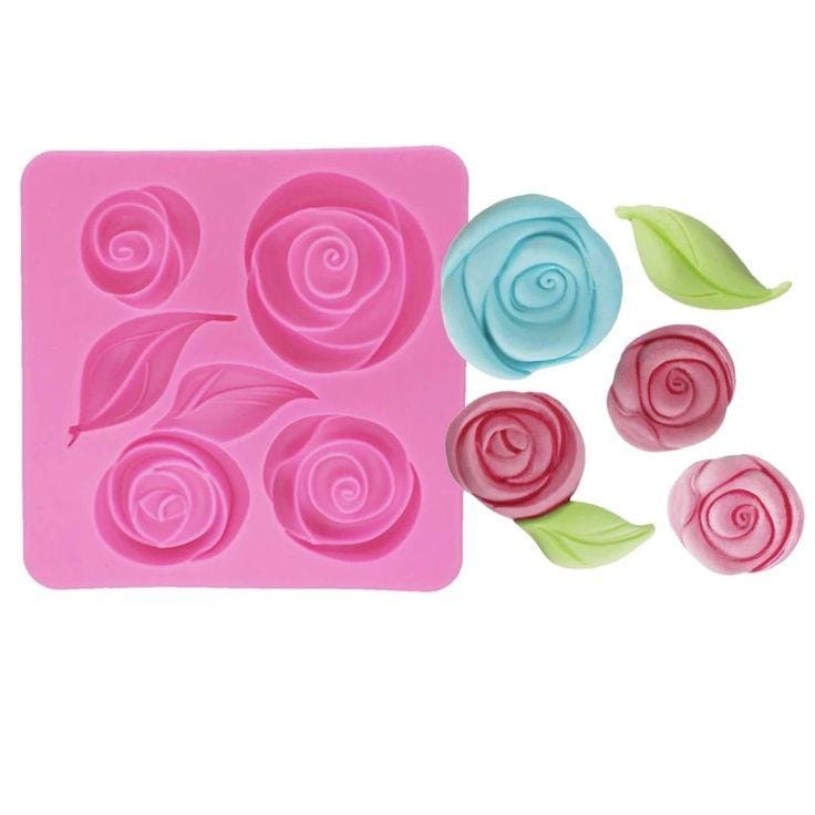 Bakewareind Rose Flower Leaf Fondant Silicone Mould - Bakeware India