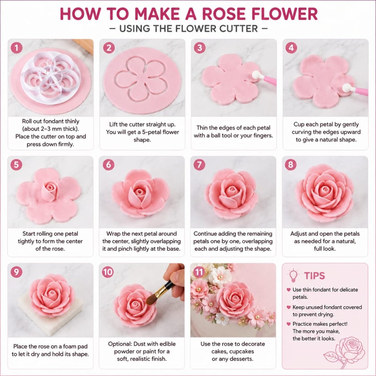 Bakewareind Rose Flower Petal Fondant Cutter Set, 6 pcs - Bakeware India
