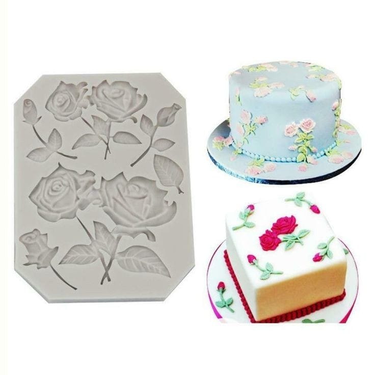 Bakewareind Rose Leaf Flower Chocolate Fondant Silicone Mould Cake Decorating - Bakeware India