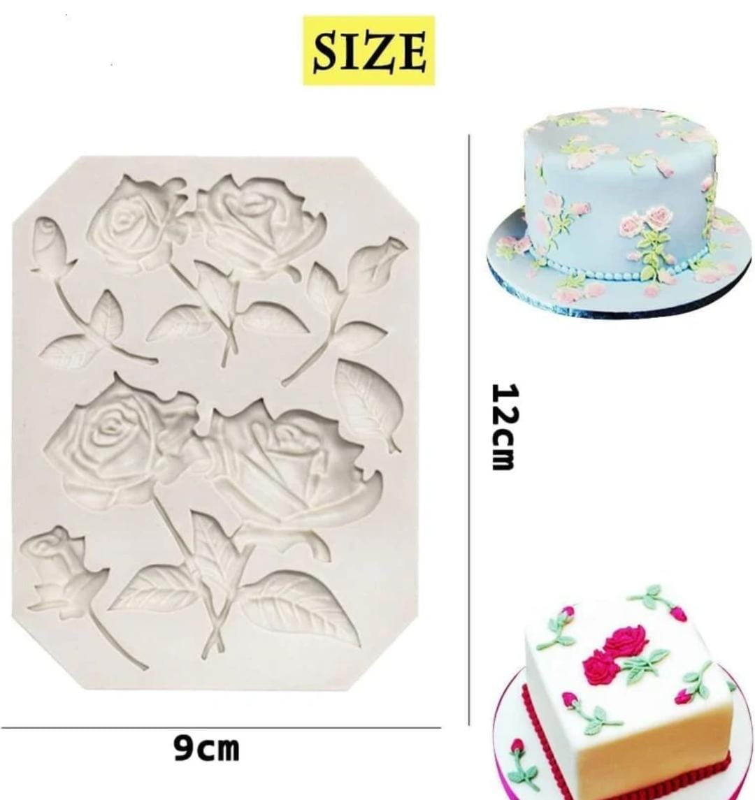 Bakewareind Rose Leaf Flower Chocolate Fondant Silicone Mould Cake Decorating - Bakeware India