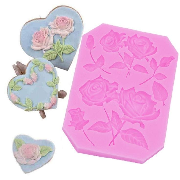 Bakewareind Rose Leaf Flower Chocolate Fondant Silicone Mould Cake Decorating - Bakeware India