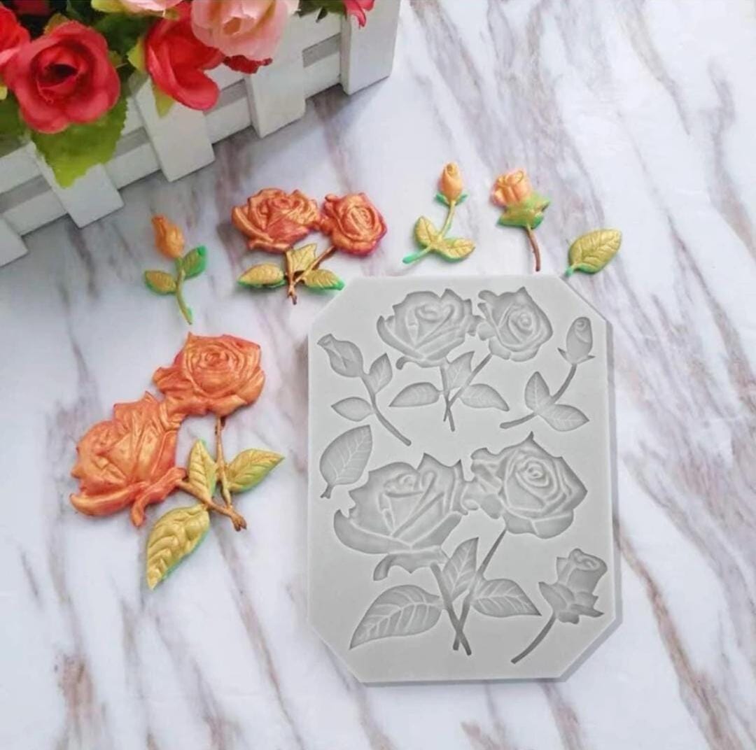 Bakewareind Rose Leaf Flower Chocolate Fondant Silicone Mould Cake Decorating - Bakeware India