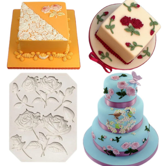 Bakewareind Rose Leaf Flower Chocolate Fondant Silicone Mould Cake Decorating - Bakeware India