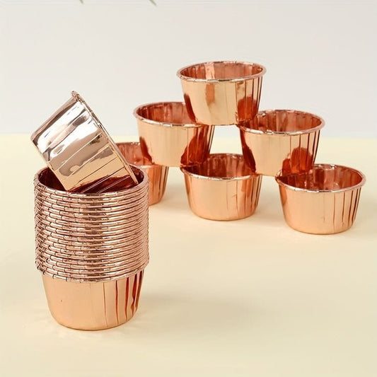 Bakewareind Rosegold Metallic Muffin cupcakes liner,50pc - Bakeware India