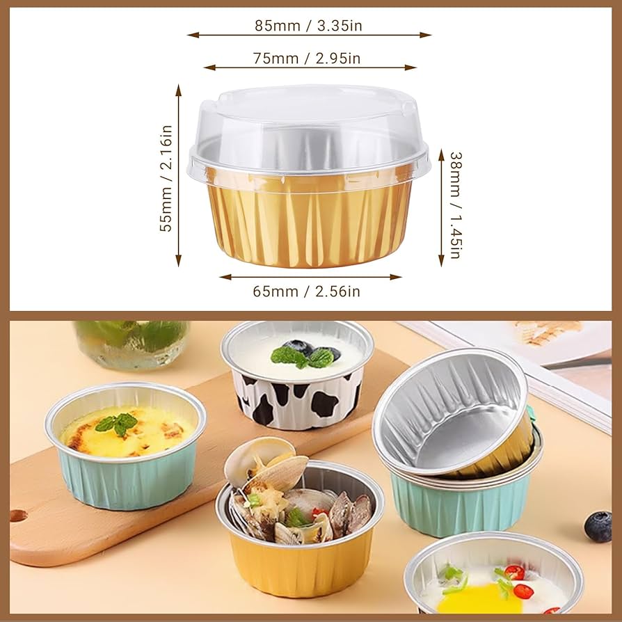 Bakewareind Round Baking Mousse Cake Foil Cups with Lid ,25pc - Bakeware India