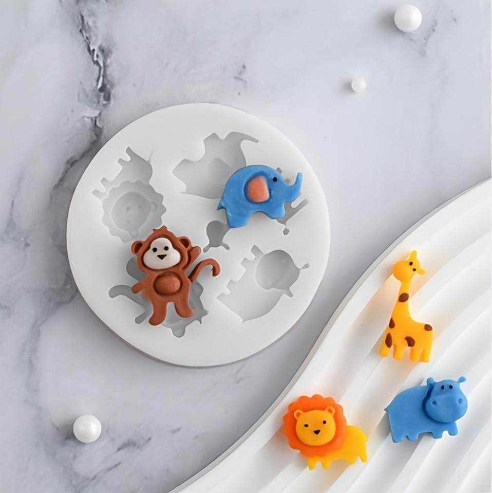 Bakewareind Safari Lion Elephant Giraffe Hippo Monkey Animal Fondant Chocolate Silicone Mould - Bakeware India