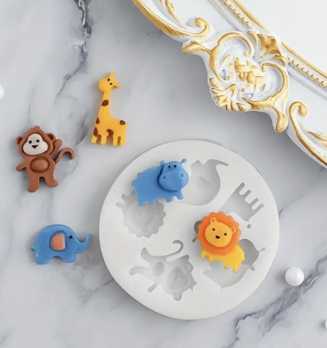 Bakewareind Safari Lion Elephant Giraffe Hippo Monkey Animal Fondant Chocolate Silicone Mould - Bakeware India