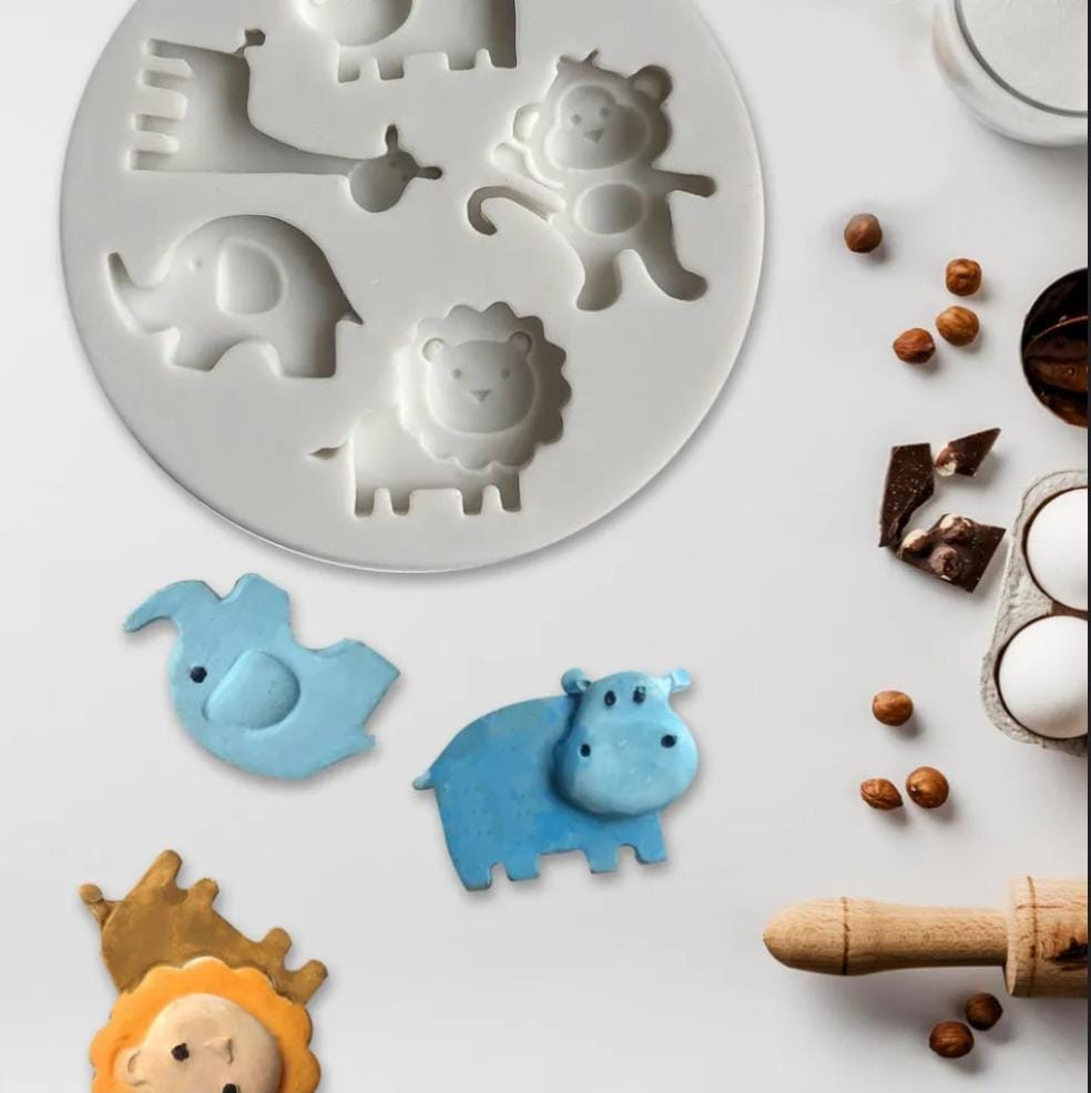 Bakewareind Safari Lion Elephant Giraffe Hippo Monkey Animal Fondant Chocolate Silicone Mould - Bakeware India