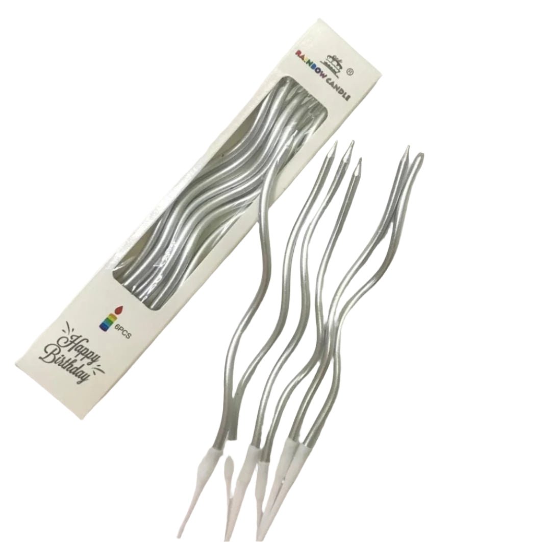 Bakewareind Slender Silver Metallic plated Cake Candles 6pc - Bakeware India