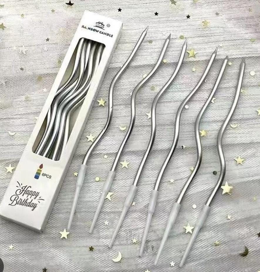 Bakewareind Slender Silver Metallic plated Cake Candles 6pc - Bakeware India