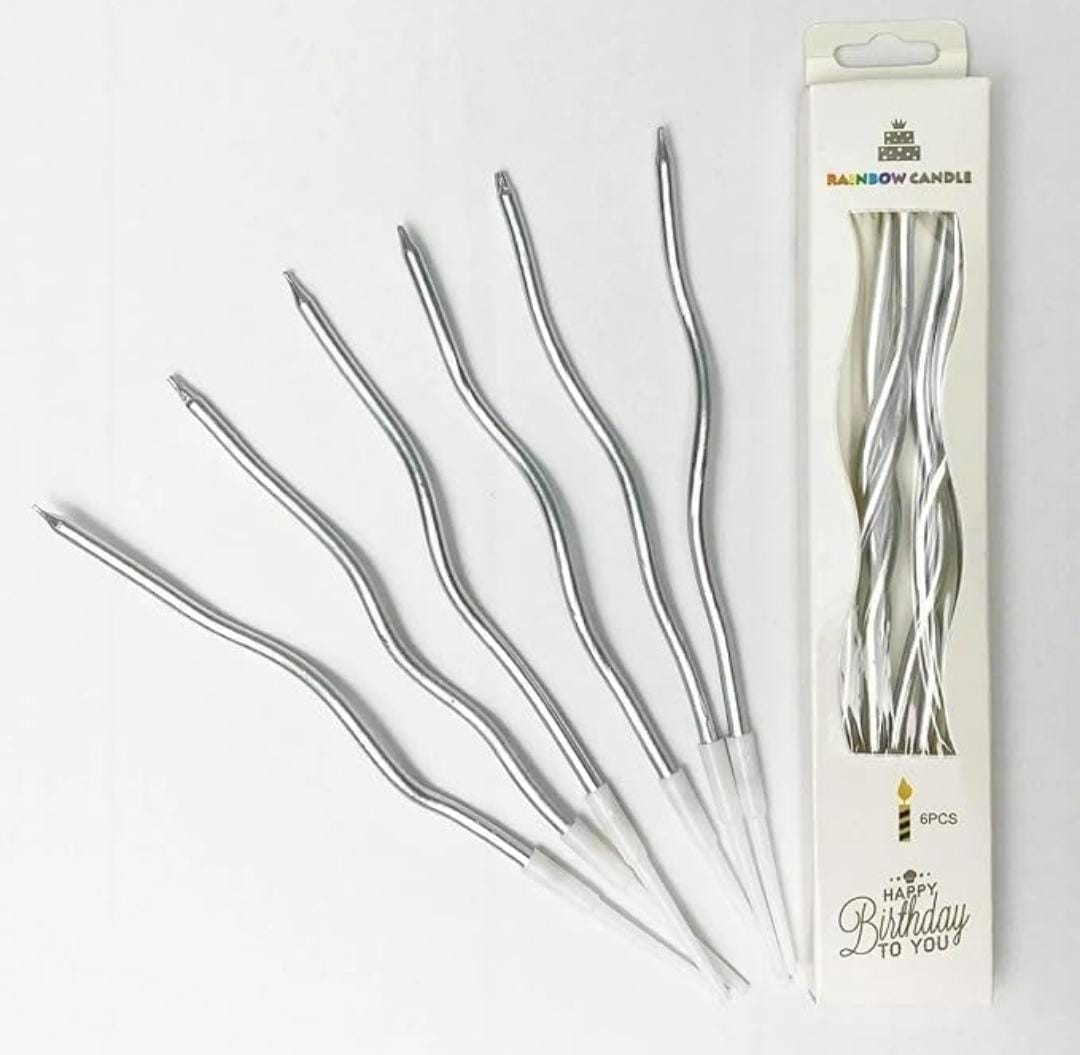 Bakewareind Slender Silver Metallic plated Cake Candles 6pc - Bakeware India
