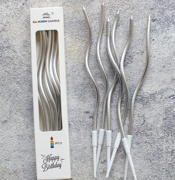 Bakewareind Slender Silver Metallic plated Cake Candles 6pc - Bakeware India