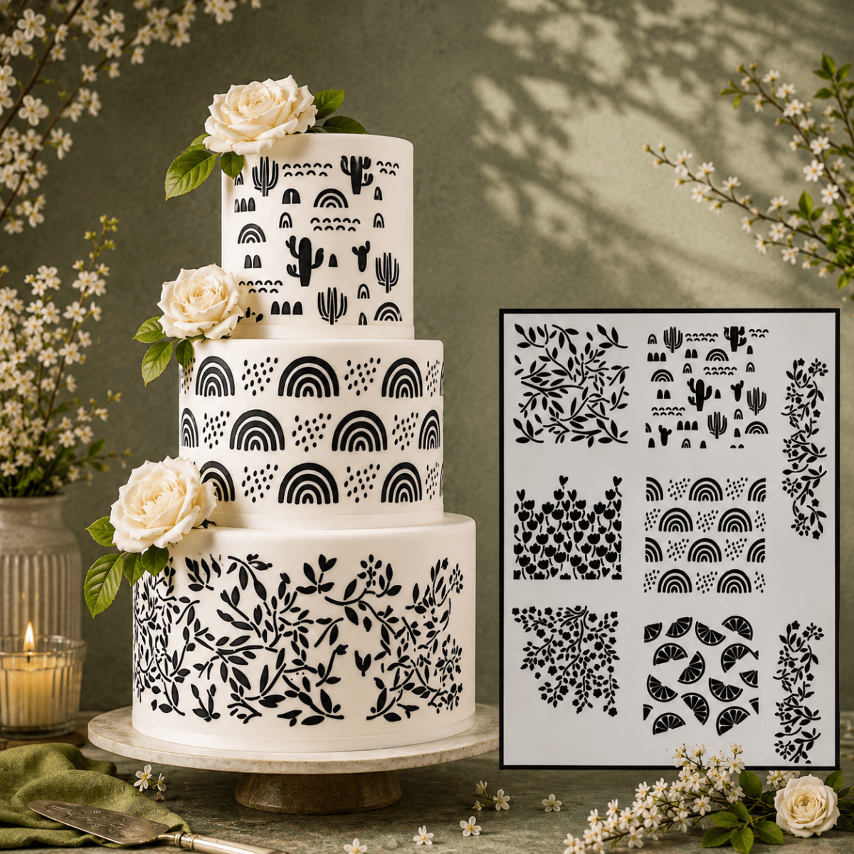 Bakewareind Spring Cookie Cake Stencil, 7 DESIGNS - Bakeware India