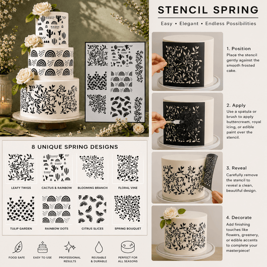 Bakewareind Spring Cookie Cake Stencil, 7 DESIGNS - Bakeware India