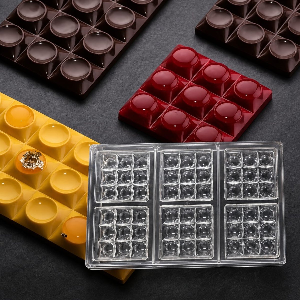 Bakewareind Square Bubble Polycarbonate Chocolate Mould,6 Cavity - Bakeware India