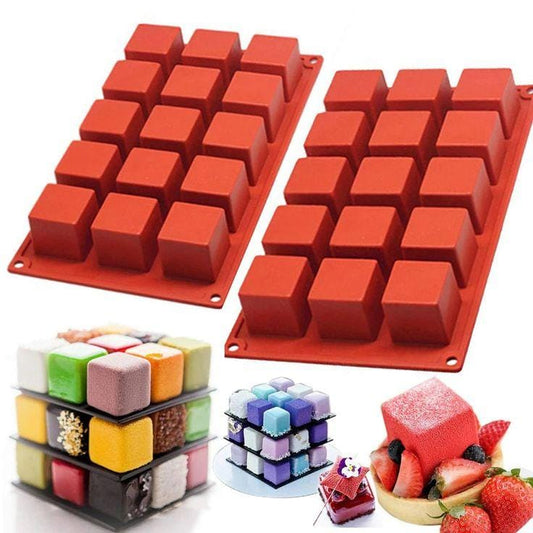 Bakewareind Square Mousse Cube Silicone Cake Mould, 15 cavity - Bakeware India