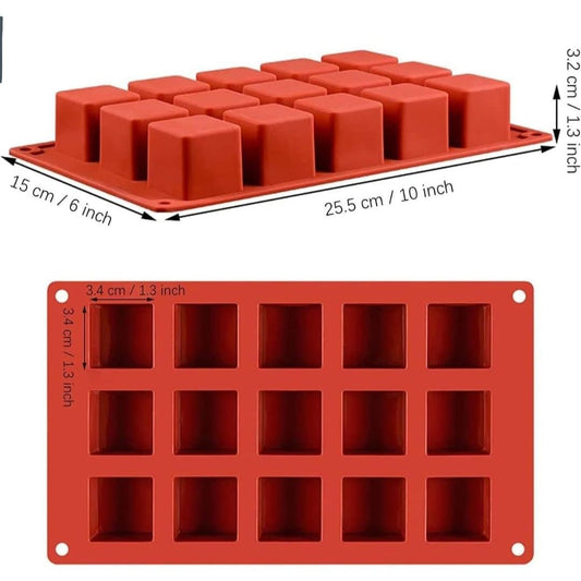 Bakewareind Square Mousse Cube Silicone Cake Mould, 15 cavity - Bakeware India