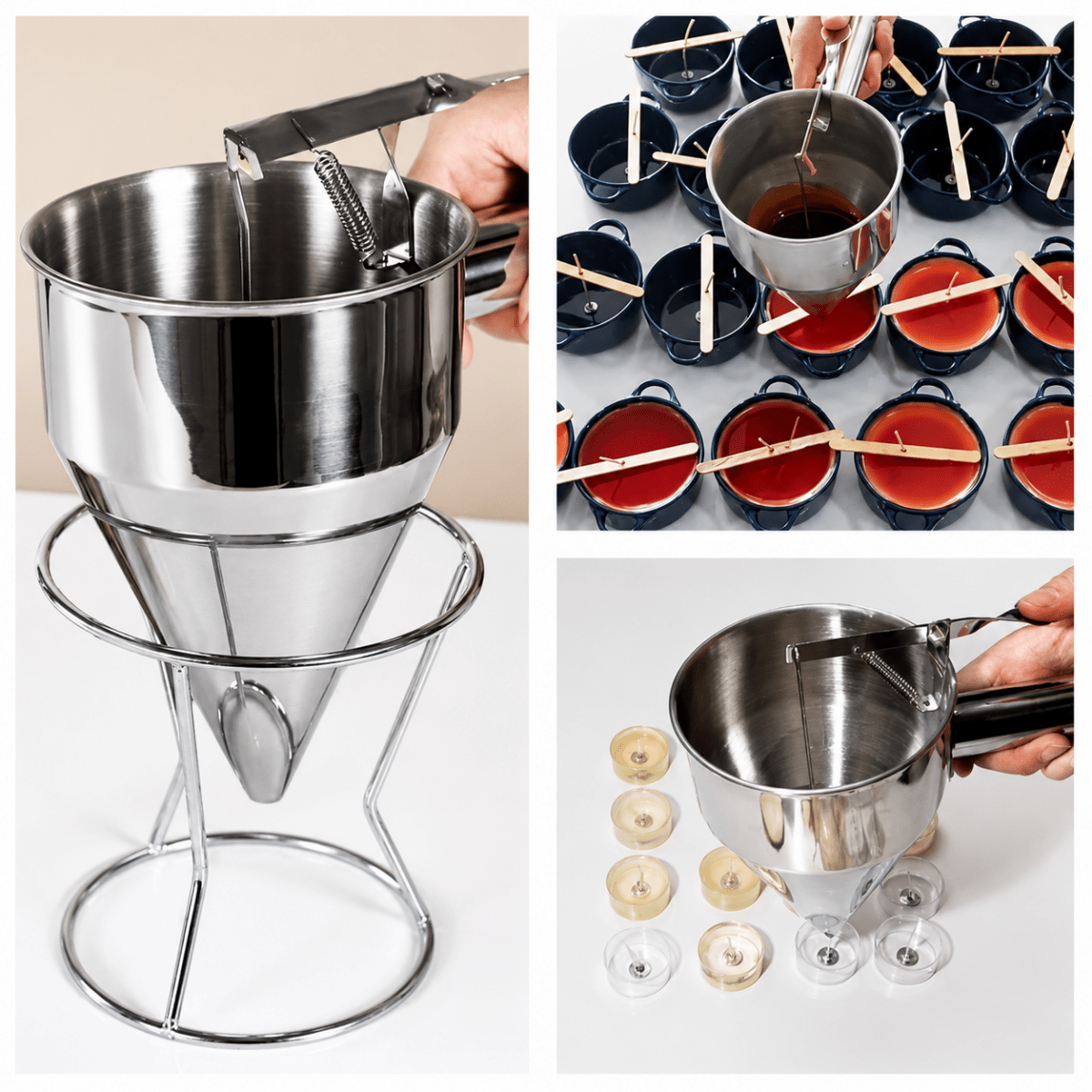 Bakewareind Stainless Steel Chocolate Wax Pouring Funnel With Stand Dispenser - Bakeware India