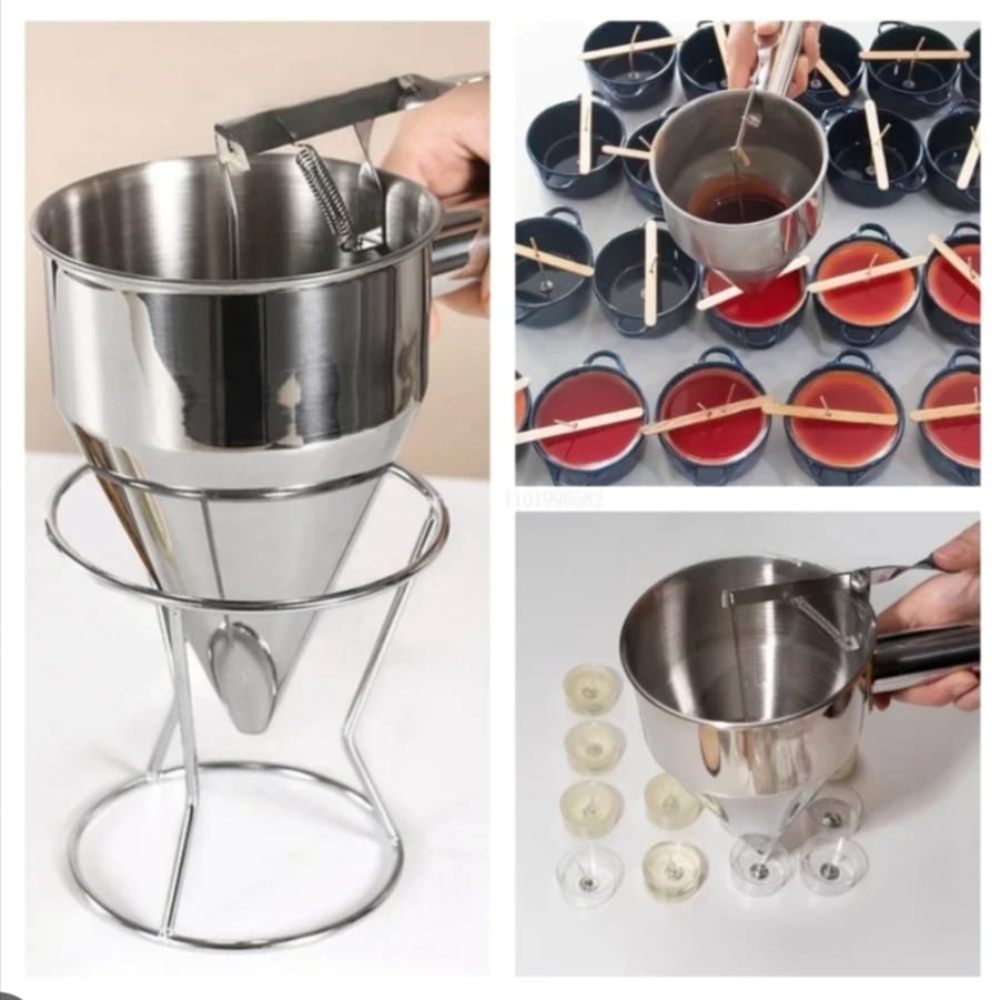 Bakewareind Stainless Steel Chocolate Wax Pouring Funnel With Stand Dispenser - Bakeware India