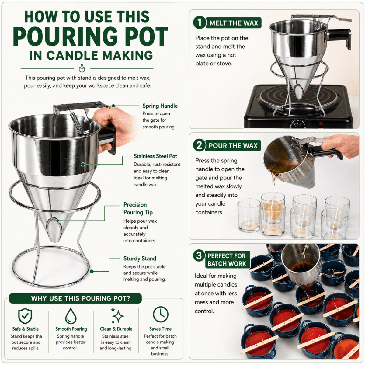 Bakewareind Stainless Steel Chocolate Wax Pouring Funnel With Stand Dispenser - Bakeware India