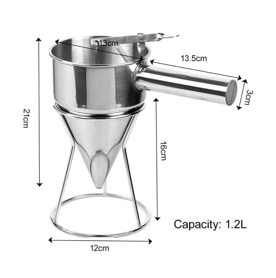 Bakewareind Stainless Steel Chocolate Wax Pouring Funnel With Stand Dispenser - Bakeware India