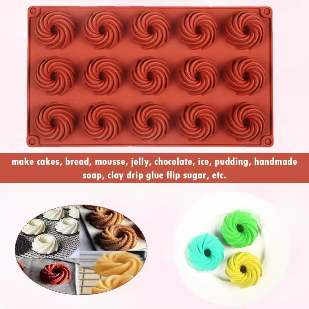 Bakewareind Swirl Bundt Silicone Mould Cake Mould ,15 cavity - Bakeware India