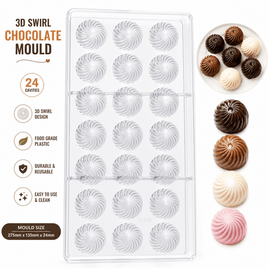 Bakewareind Swirl Dome Shape Polycarbonate Chocolate Mould, 21 cavity - Bakeware India