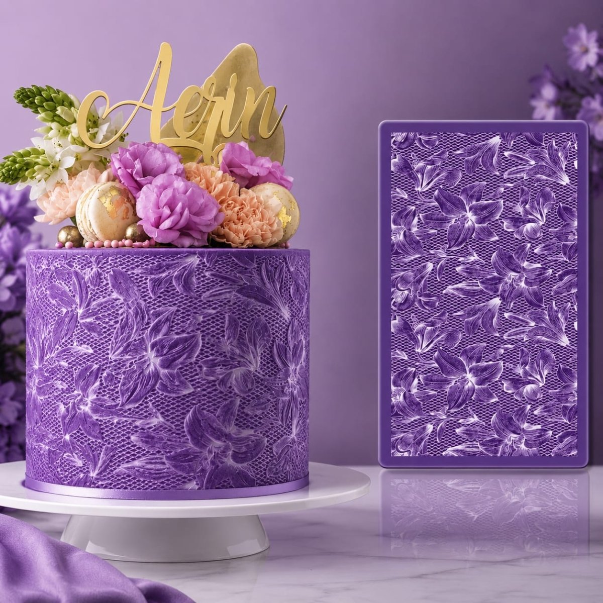 Bakewareind Tulip Flower Pattern Cake Decorating Reusable Fabric Mesh Stencil - Bakeware India