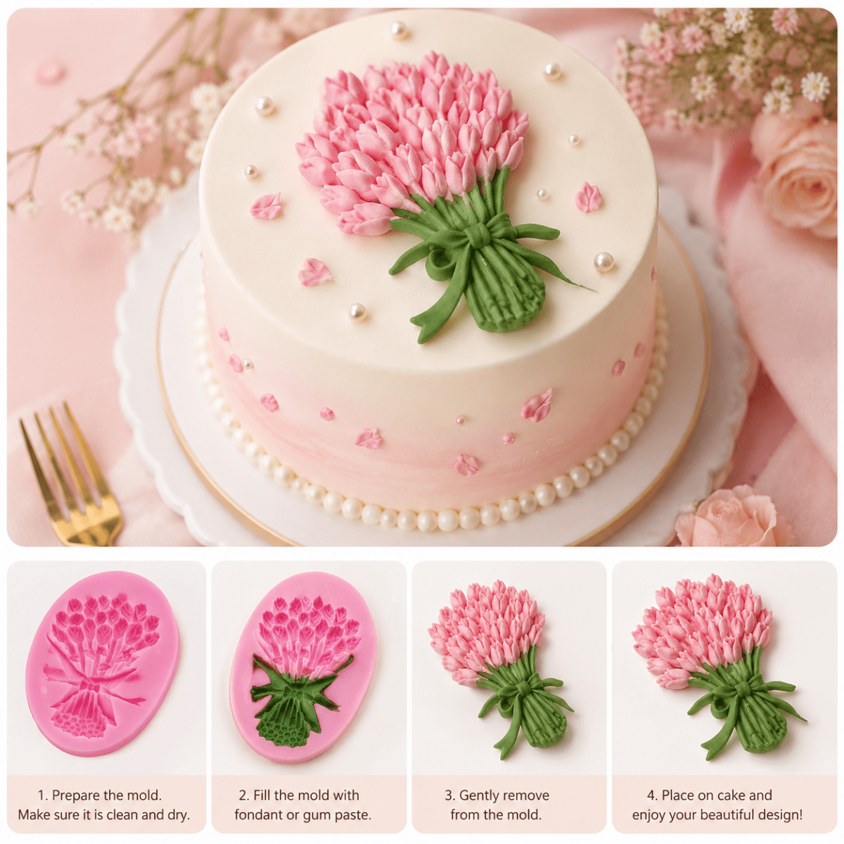 Bakewareind Tulip Rose Bouquet Silicone Mould Fondant Mould - Bakeware India