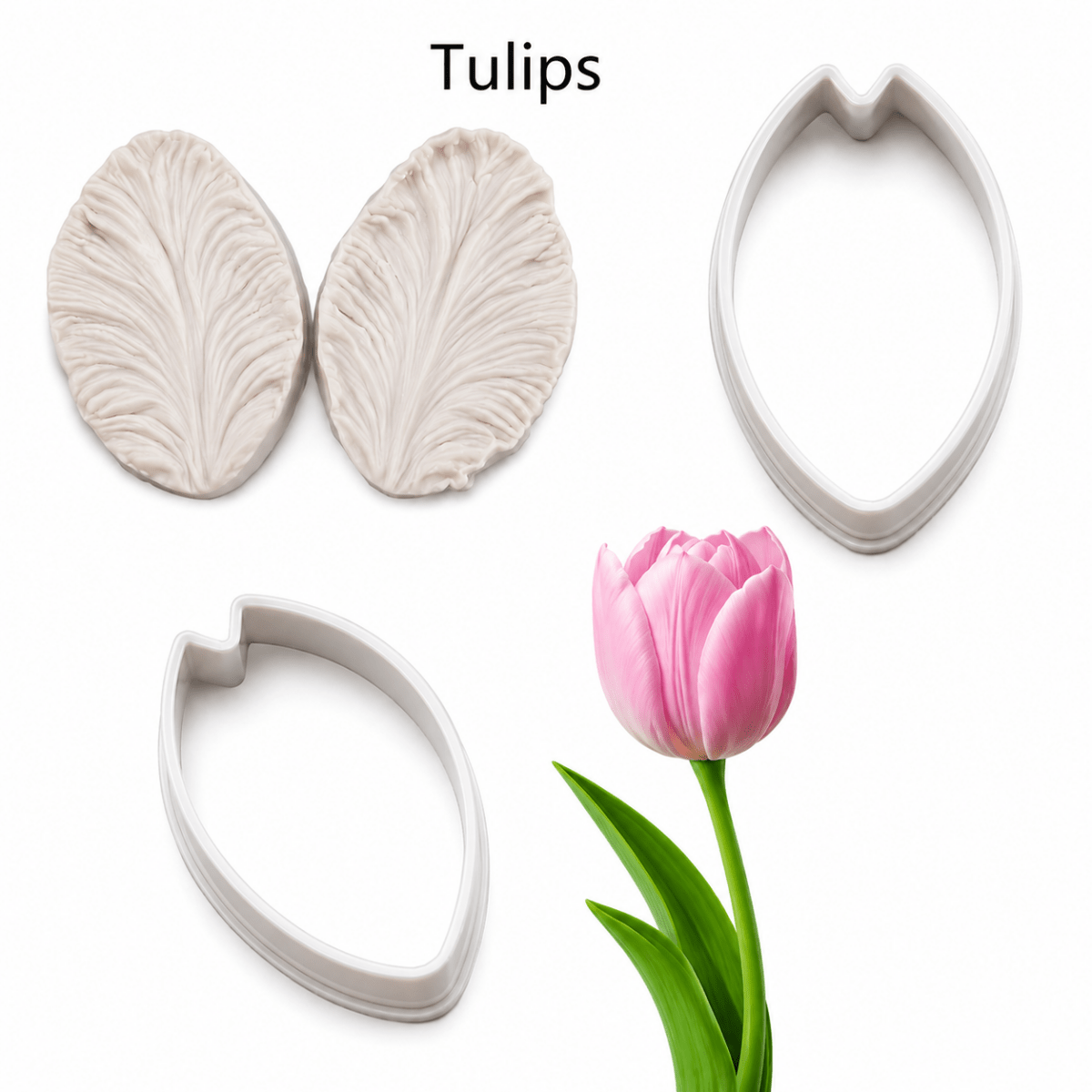 Bakewareind Tulips Petal Veiner Silicone Mould & Stainless Cutter, 4pcs - Bakeware India