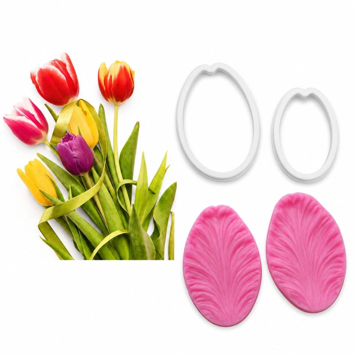 Bakewareind Tulips Petal Veiner Silicone Mould & Stainless Cutter, 4pcs - Bakeware India