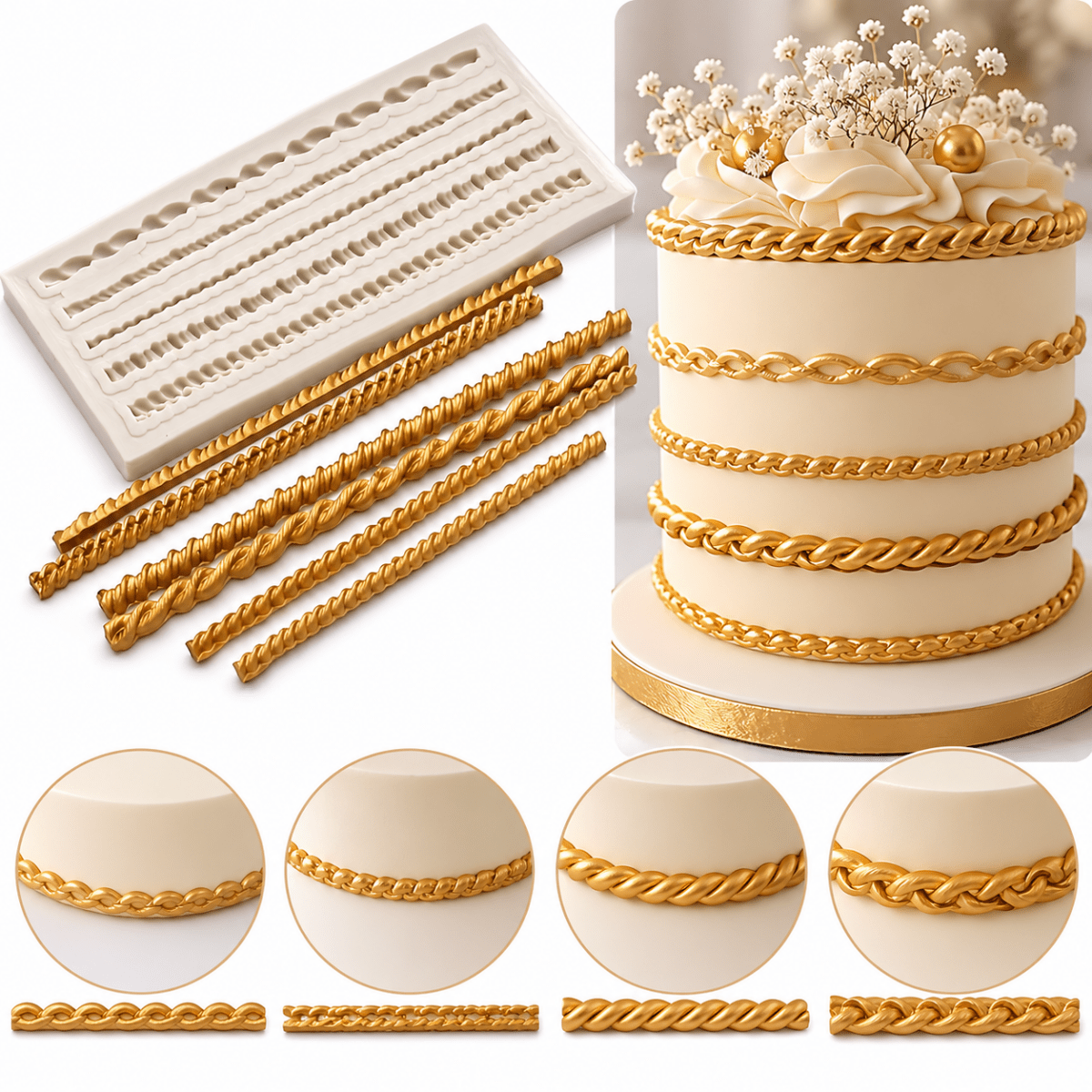 Bakewareind Twist Rope Border Chain Silicone Mould - Bakeware India