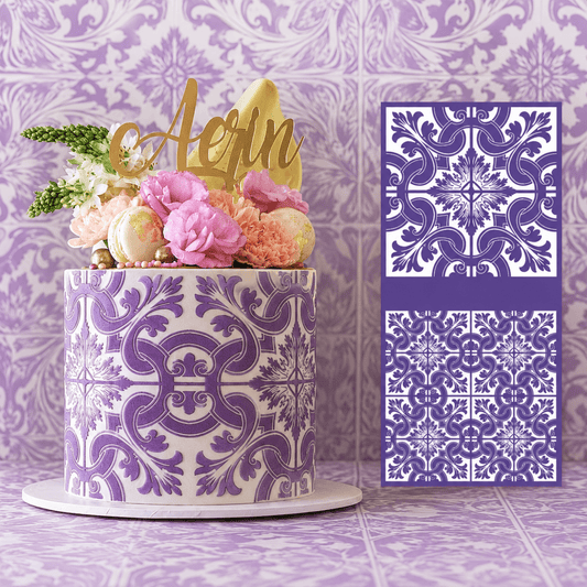 Bakewareind Two Design Mediterranean Tiles Cake Decorating Reusable Fabric Mesh Stencil - Bakeware India
