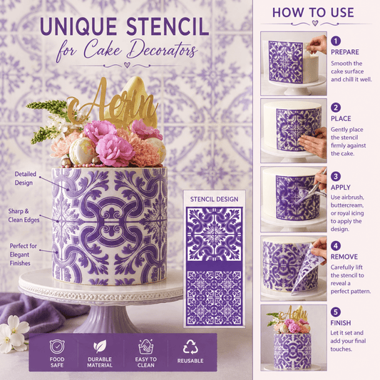 Bakewareind Two Design Mediterranean Tiles Cake Decorating Reusable Fabric Mesh Stencil - Bakeware India