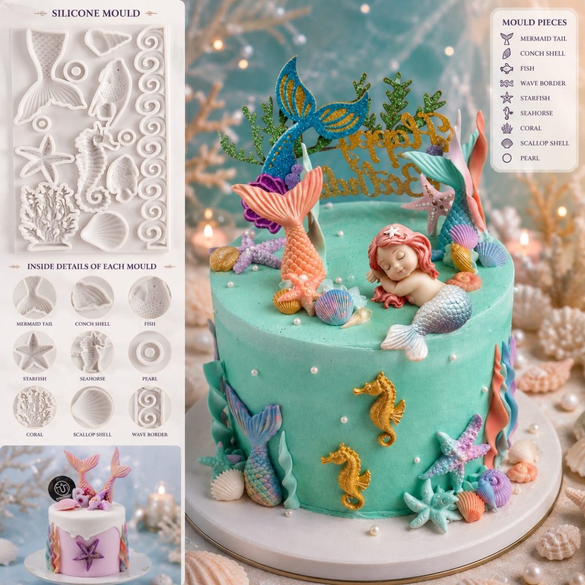 Bakewareind Underwater Sea Fish Coral Fondant Cake Sugarcraft Silicone Mould - Bakeware India