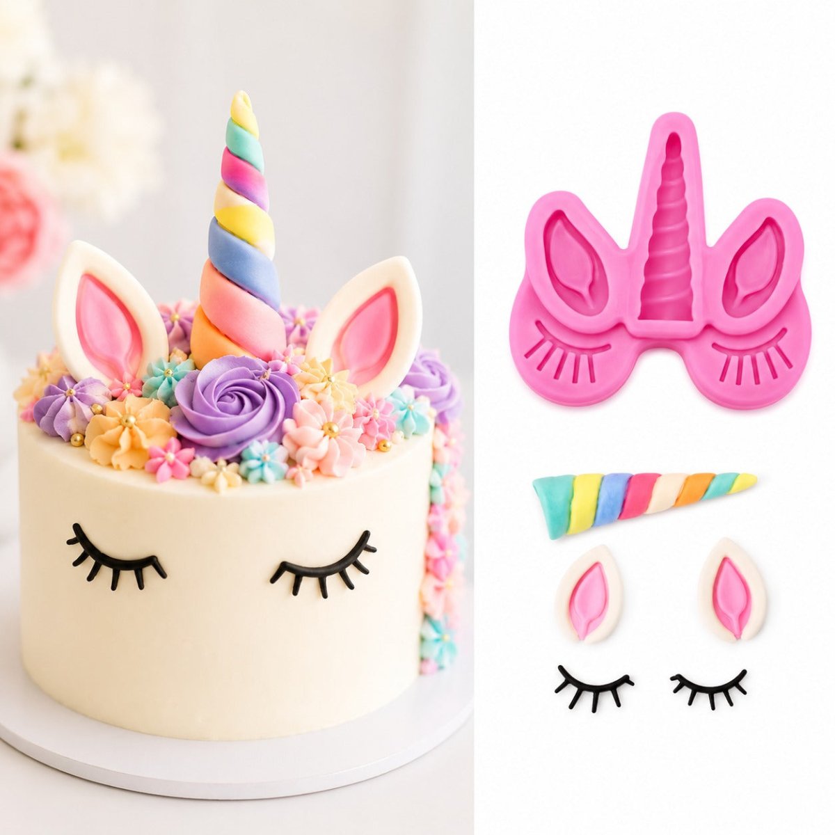 Bakewareind Unicorn Ear Lashes Horn Fondant Chocolate Silicone Mould - Bakeware India
