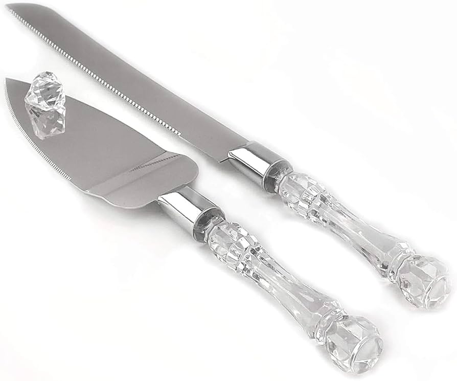 Bakewareind Wedding Cake Knife & Server Acrylic Stainless steel Faux Crystal Handle, 2 pcs Set - Bakeware India